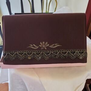NIB‎ Champagne Italy brown purse with lace and beads